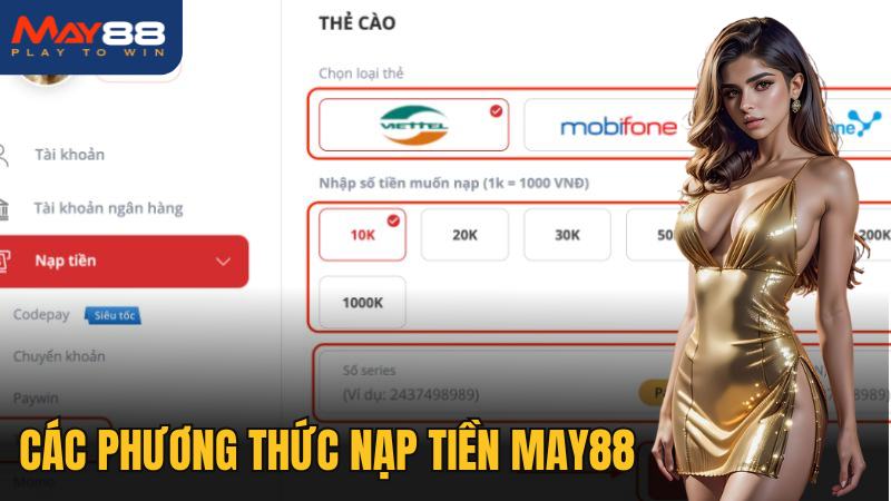 Hướng dẫn thực hiện nạp tiền theo từng phương thức cụ thể