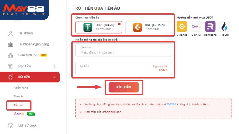 Các bước rút tiền bằng tiền ảo an toàn 